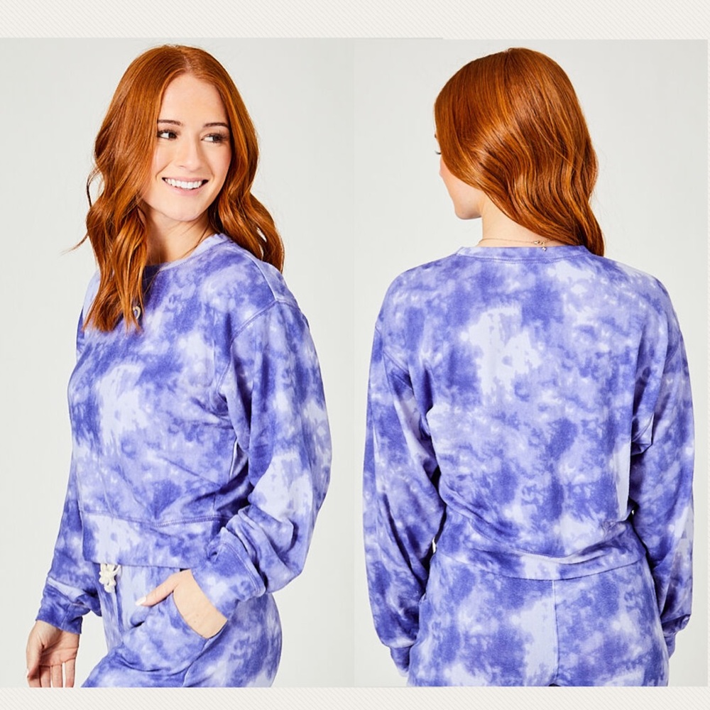 Cozy Up Lounge Cropped Top Indigo Tie Dye NEW - Picture 6 of 6